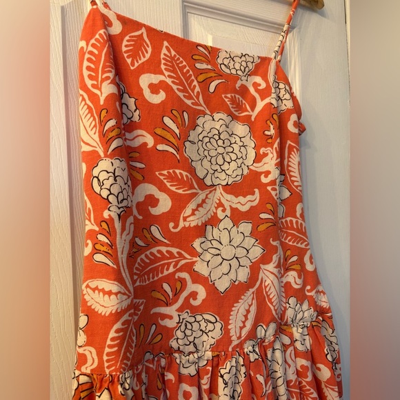 Zara drop waist printed midi dress coral orange size small - Picture 5 of 16